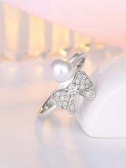 Jewels Galaxy - Silver Plated American Diamond Studded Butterfly Shape Finger Ring