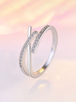 Jewels Galaxy - Silver Plated White American Diamond Studded Korean Finger Ring