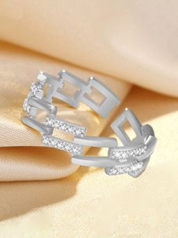 Jewels Galaxy - Silver Plated American Diamond Studded Korean Finger Ring
