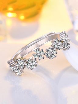 Jewels Galaxy - Silver Plated American Diamond Studded Korean Finger Ring