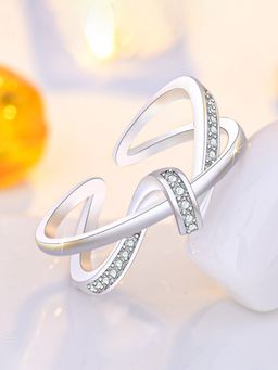 Jewels Galaxy - Silver Plated American Diamond Studded Korean Finger Ring