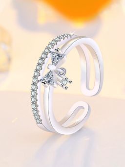 Jewels Galaxy - Silver Plated American Diamond Studded Korean Finger Ring