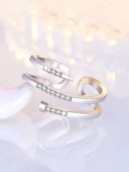 Jewels Galaxy - Silver Plated American Diamond Studded Nail Shape Korean Finger Ring