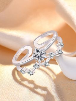 Jewels Galaxy - Silver Plated American Diamond Studded Star Shape Korean Finger Ring