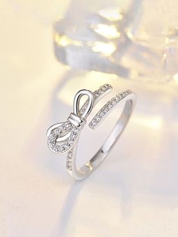 Jewels Galaxy - Silver Plated American Diamond Studded Korean Finger Ring