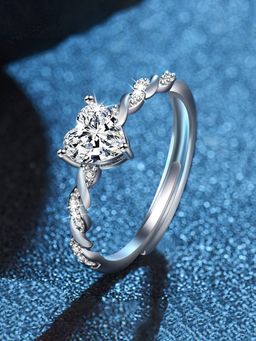 Jewels Galaxy - Silver Plated American Diamond Studded Heart Shape Korean Finger Ring