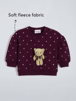 Hopscotch - Purple Printed Teddy Sweatshirt