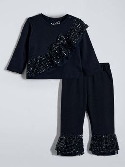 Hopscotch - Girls Navy Blue Cotton Top & Leggings