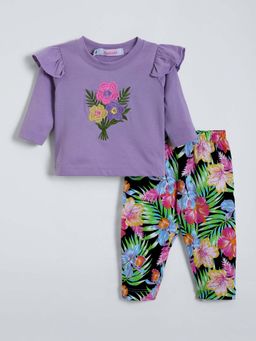 Hopscotch - Purple Cotton Top & Pant