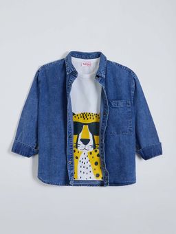 Hopscotch - Blue Cotton Shirt and T-shirt