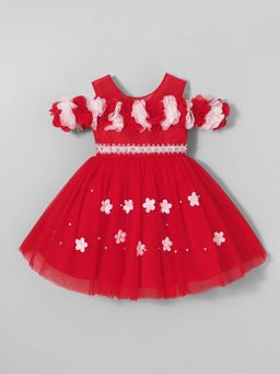 Hopscotch - Red Floral Applique Dress
