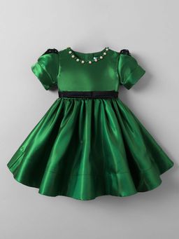 Hopscotch - Green Solid Embellished Dress