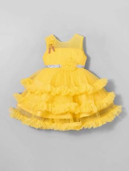 Hopscotch - Yellow Floral Applique Dress