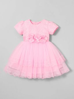 Hopscotch - Pink Self Design Dress