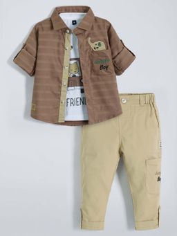 Hopscotch - Boys Brown Shirt with T-shirt & Pant
