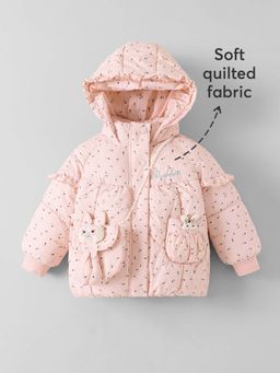 Hopscotch - Pink Ruffled Hooded Jacket with Bag