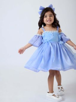 Hopscotch - Blue Floral Applique Dres with Headband