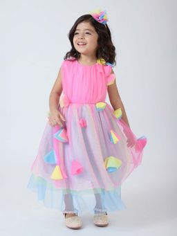 Hopscotch - Pink Floral Applique Gown with Headband