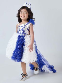 Hopscotch - Multi-Color Floral Dress with Headband & Tail