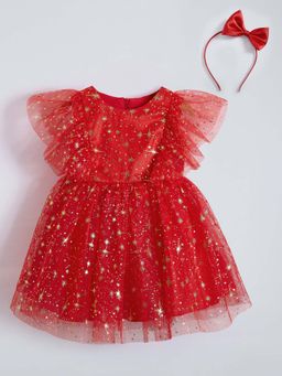Hopscotch - Red Embellished Dress with Headband