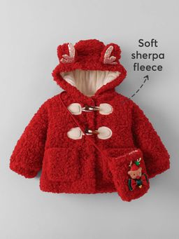 Hopscotch - Red Applique Hooded Jacket with Bag