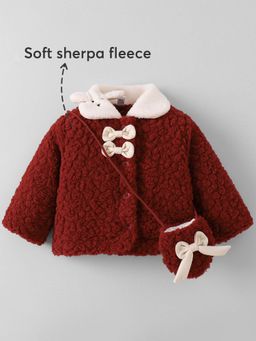 Hopscotch - Girl Red Textured Jacket with Bag