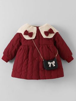 Hopscotch - Girls Red Bow Applique Quilted Jacket with Bag