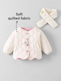 Hopscotch - White Bunny Applique Jacket with Scarf