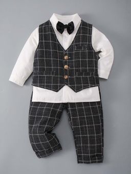 Hopscotch - Black Checks Shirt Pant with Waistcoat & Bow