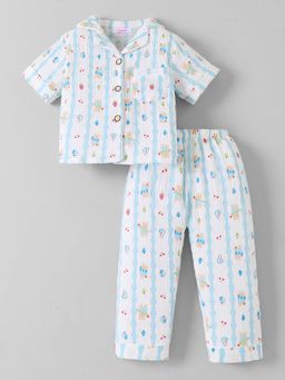 Hopscotch - White Printed Shirt with Pyjama