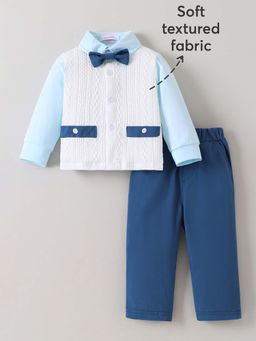 Hopscotch - Blue Textured Shirt with Pant & Bow
