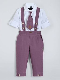 Hopscotch - Mauve Cotton Shirt Pant with Bow & Waistcoat