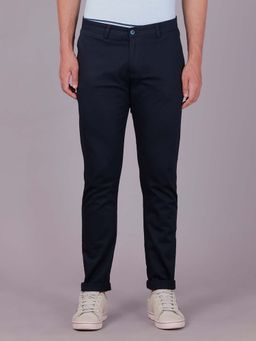 Classic Polo - Men Navy Blue Solid Cotton Blend Trouser