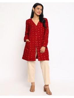 Fabindia - Maroon Wool Tie and Dye Jacket