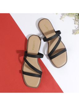LAZERA SHOES - Lazera Strappy Slip On Comfortable Square Toe Black Flats for Women
