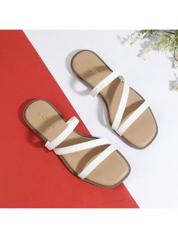 LAZERA SHOES - Lazera Strappy Slip On Comfortable Square Toe White Flats for Women