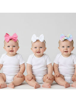 Polka Tots - Cotton Solid Bow Headband-Multicolor-Pack Of 3 (12-36 Months)