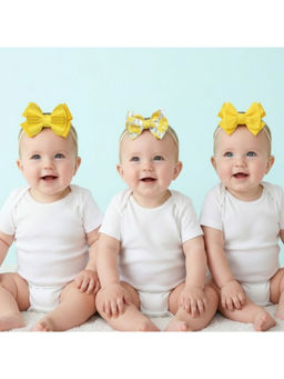 Polka Tots - Cotton Lemon Print Bow Headband-Yellow-Pack Of 3 (12-36 Months)