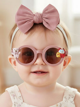 Polka Tots - Solid Bow Headband and Sunglass Set Of 2 - Pink (2-4 Years)