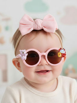 Polka Tots - Solid Bow Headband and Sunglass Set Of 2 - Pink (2-4 Years)