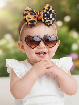 Polka Tots - Leopard Print Bow Headband & Sunglass Set Of 2 - Brown (2-4 Years)