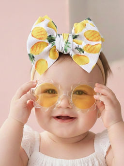 Polka Tots - Pineapple Print Bow Headband & Sunglass Set Of 2 - Yellow (2-4 Years)