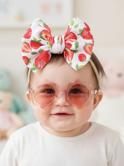 Polka Tots - Strawberry Print Bow Headband & Sunglass Set Of 2 - Mix Pastle (2-4 Years)