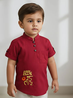 Polka Tots - Maroon Cotton Half Sleeve Festive Wear Kurta