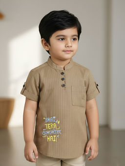 Polka Tots - Brown Cotton Half Sleeve Festive Wear Kurta