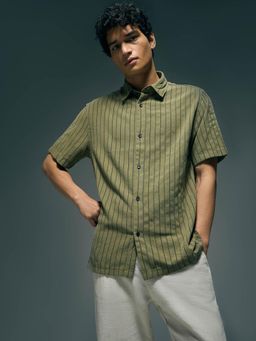 Flying Machine - Green Vertical Striped Original Shirt