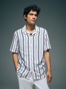 Flying Machine - White Vertical Striped Original Cuban Shirt