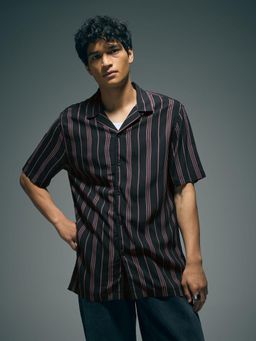 Flying Machine - Brown Vertical Striped Original Cuban Shirt