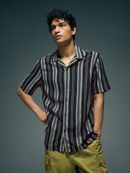 Flying Machine - Navy Blue Vertical Striped Original Cuban Shirt