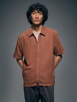 Flying Machine - Brown Oversized Fit Pure Cotton Zipper Shirt